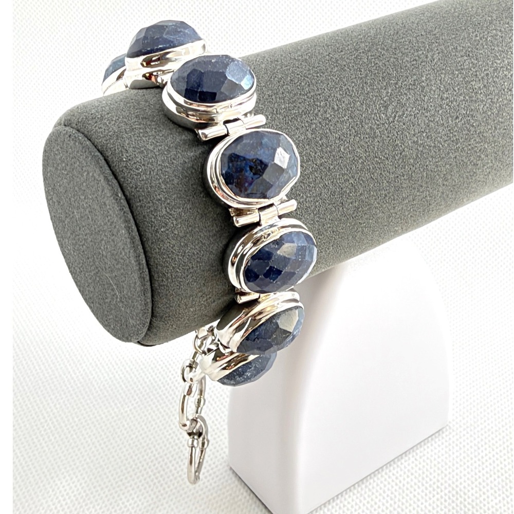ADI Blue Sapphire 925 Silver Link Bracelet 7.5in